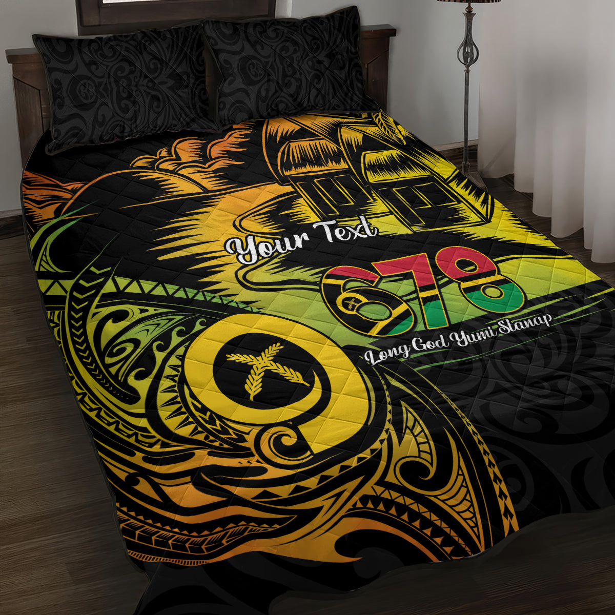 Personalised Vanuatu 678 Quilt Bed Set Proud To Be A Ni-Van LT14 Black - Polynesian Pride
