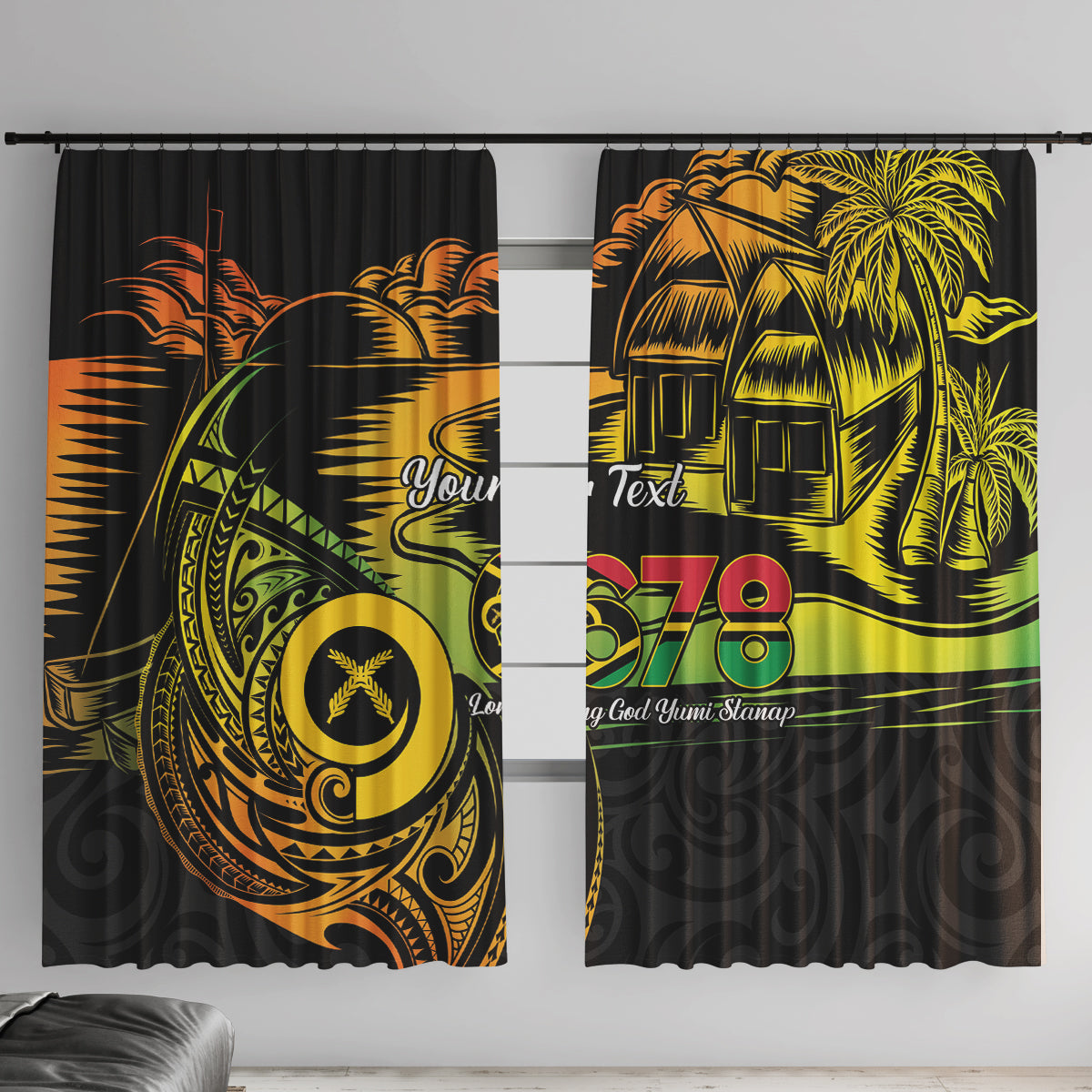 Personalised Vanuatu 678 Window Curtain Proud To Be A Ni-Van LT14 With Hooks Black - Polynesian Pride
