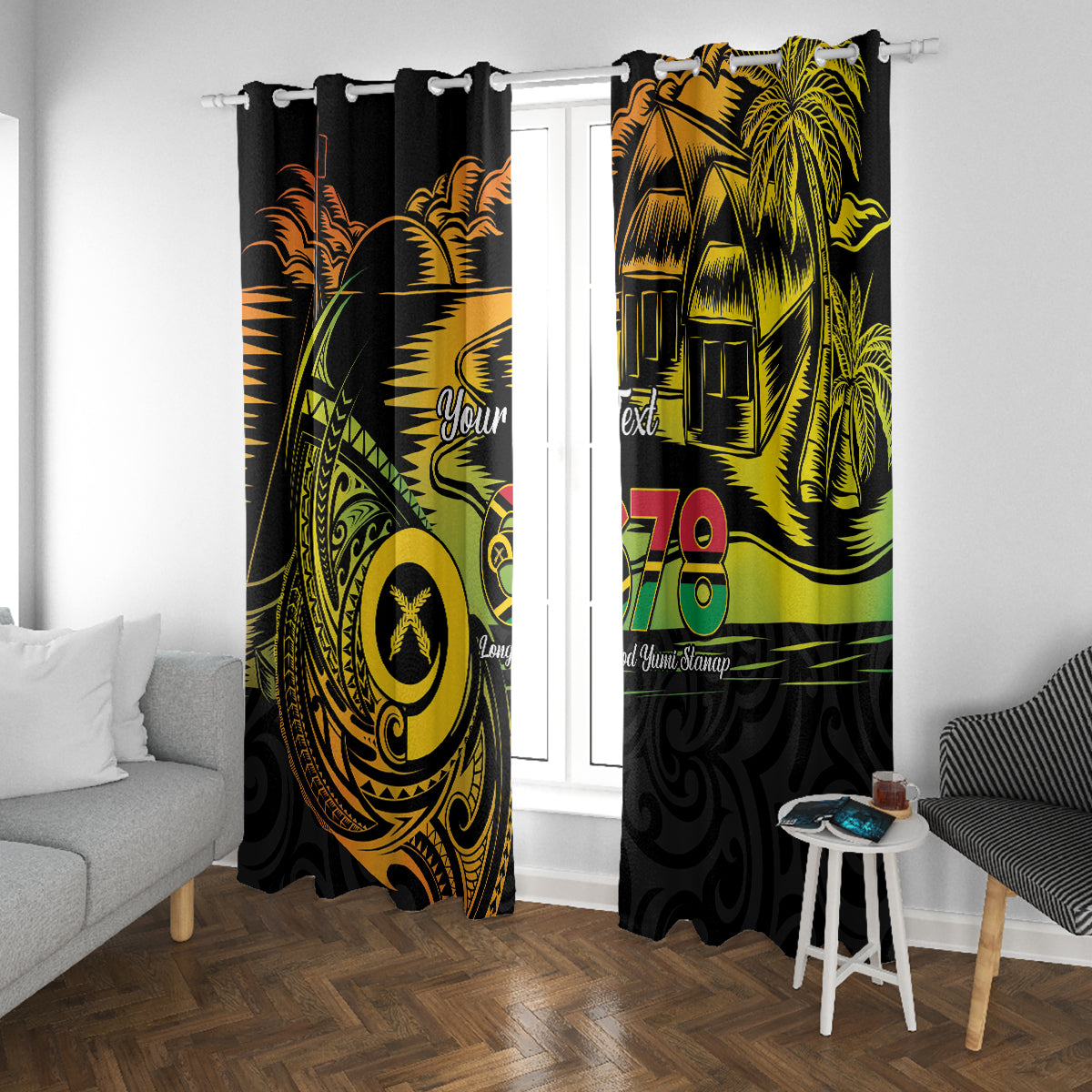 Personalised Vanuatu 678 Window Curtain Proud To Be A Ni-Van LT14 With Grommets Black - Polynesian Pride
