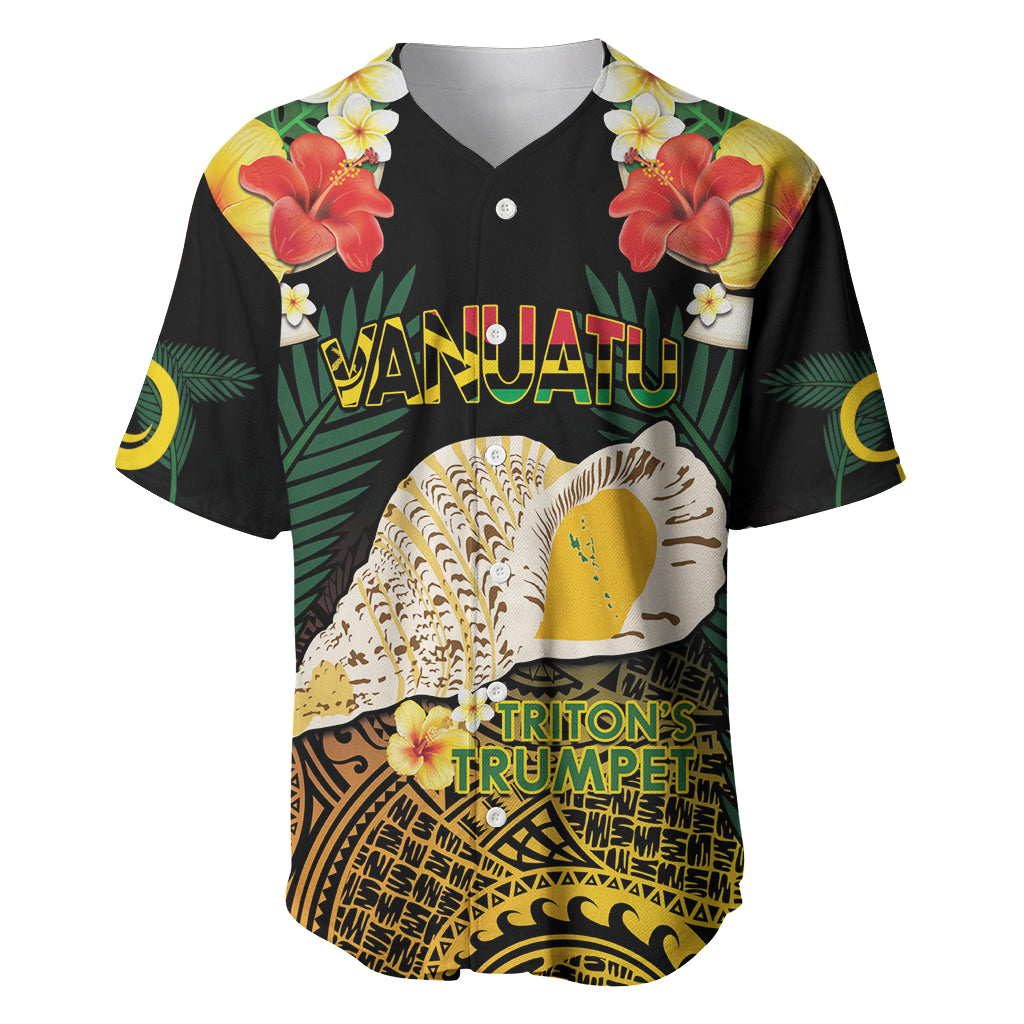 Vanuatu Triton's Trumpet Baseball Jersey Tropical Flowers Vanuatuan Map