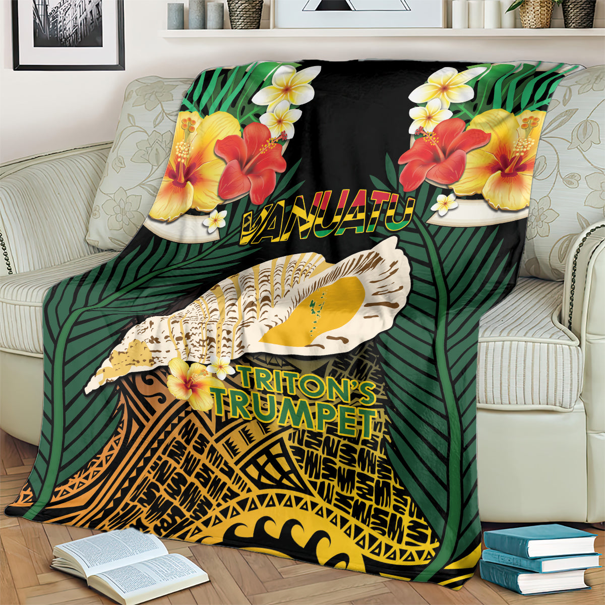 Vanuatu Triton's Trumpet Blanket Tropical Flowers Vanuatuan Map LT14 - Polynesian Pride
