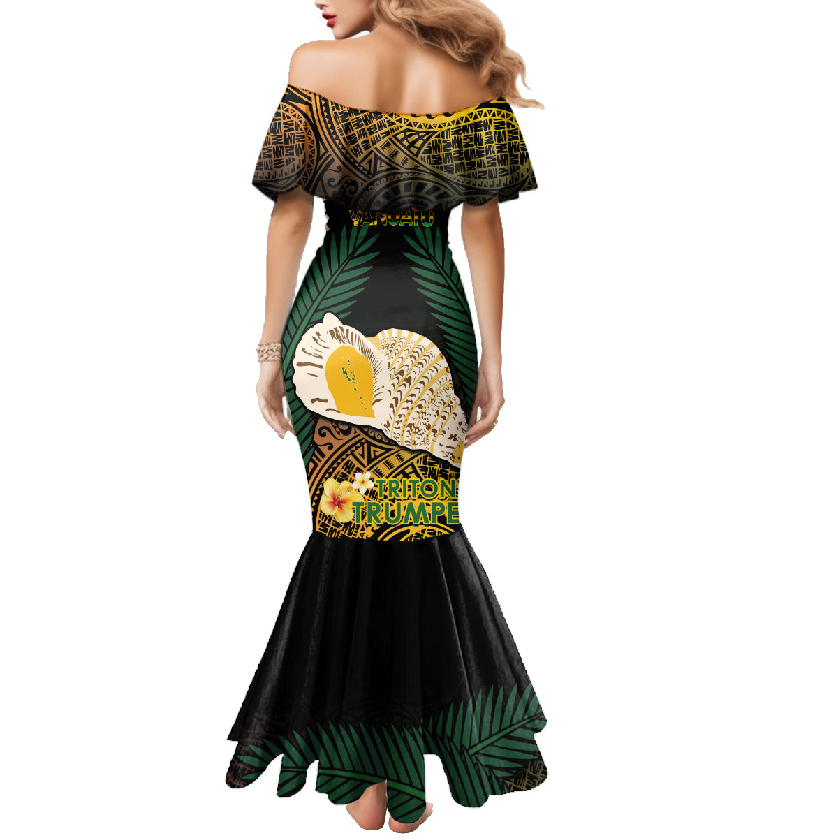 Vanuatu Triton's Trumpet Family Matching Mermaid Dress and Hawaiian Shirt Tropical Flowers Vanuatuan Map