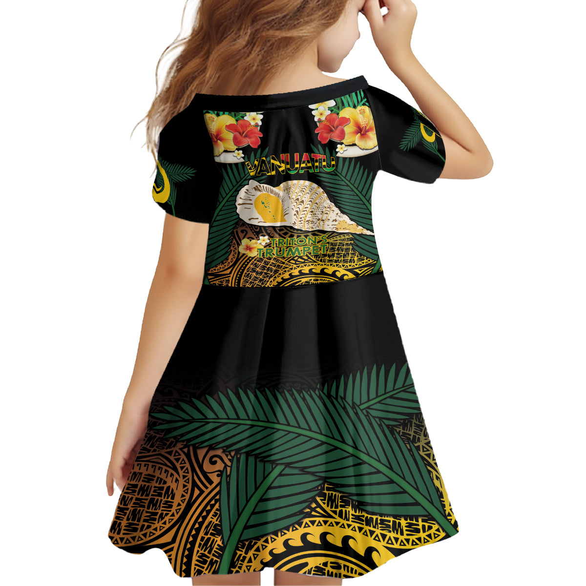 Vanuatu Triton's Trumpet Family Matching Off Shoulder Maxi Dress and Hawaiian Shirt Tropical Flowers Vanuatuan Map LT14 - Polynesian Pride