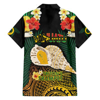Vanuatu Triton's Trumpet Family Matching Off Shoulder Maxi Dress and Hawaiian Shirt Tropical Flowers Vanuatuan Map LT14 - Polynesian Pride