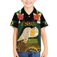 Vanuatu Triton's Trumpet Family Matching Off Shoulder Maxi Dress and Hawaiian Shirt Tropical Flowers Vanuatuan Map LT14 Son's Shirt Black - Polynesian Pride