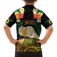 Vanuatu Triton's Trumpet Family Matching Off Shoulder Short Dress and Hawaiian Shirt Tropical Flowers Vanuatuan Map LT14 - Polynesian Pride