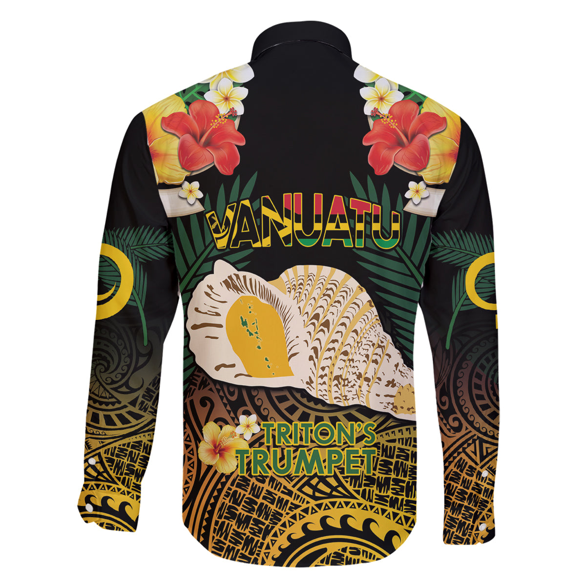 Vanuatu Triton's Trumpet Family Matching Off Shoulder Short Dress and Hawaiian Shirt Tropical Flowers Vanuatuan Map LT14 - Polynesian Pride
