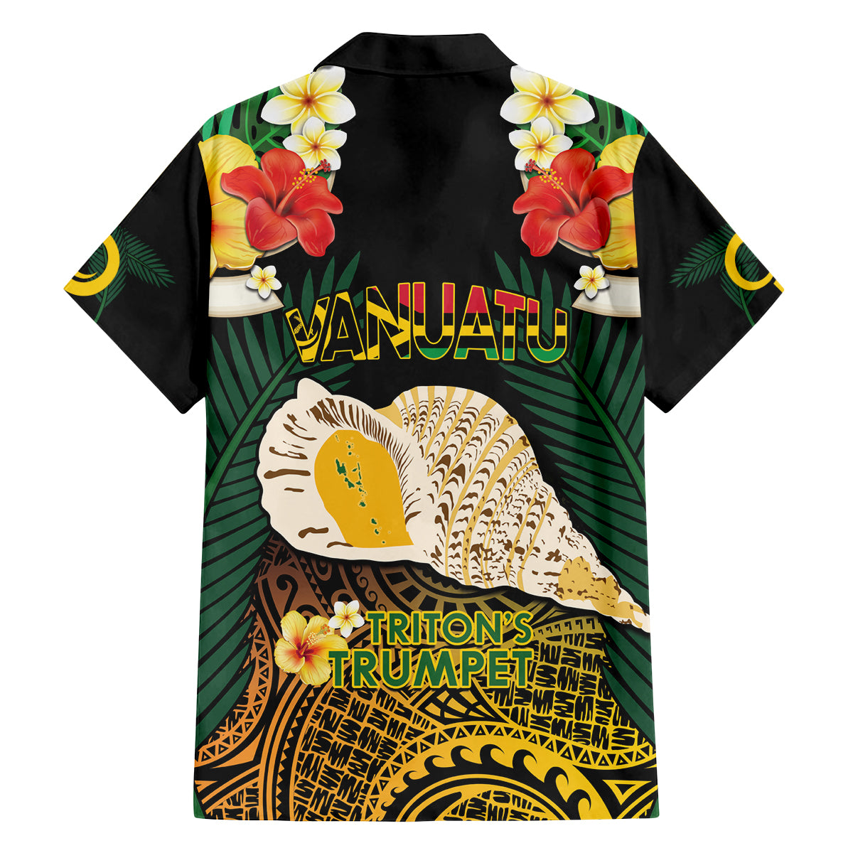 Vanuatu Triton's Trumpet Family Matching Puletasi and Hawaiian Shirt Tropical Flowers Vanuatuan Map
