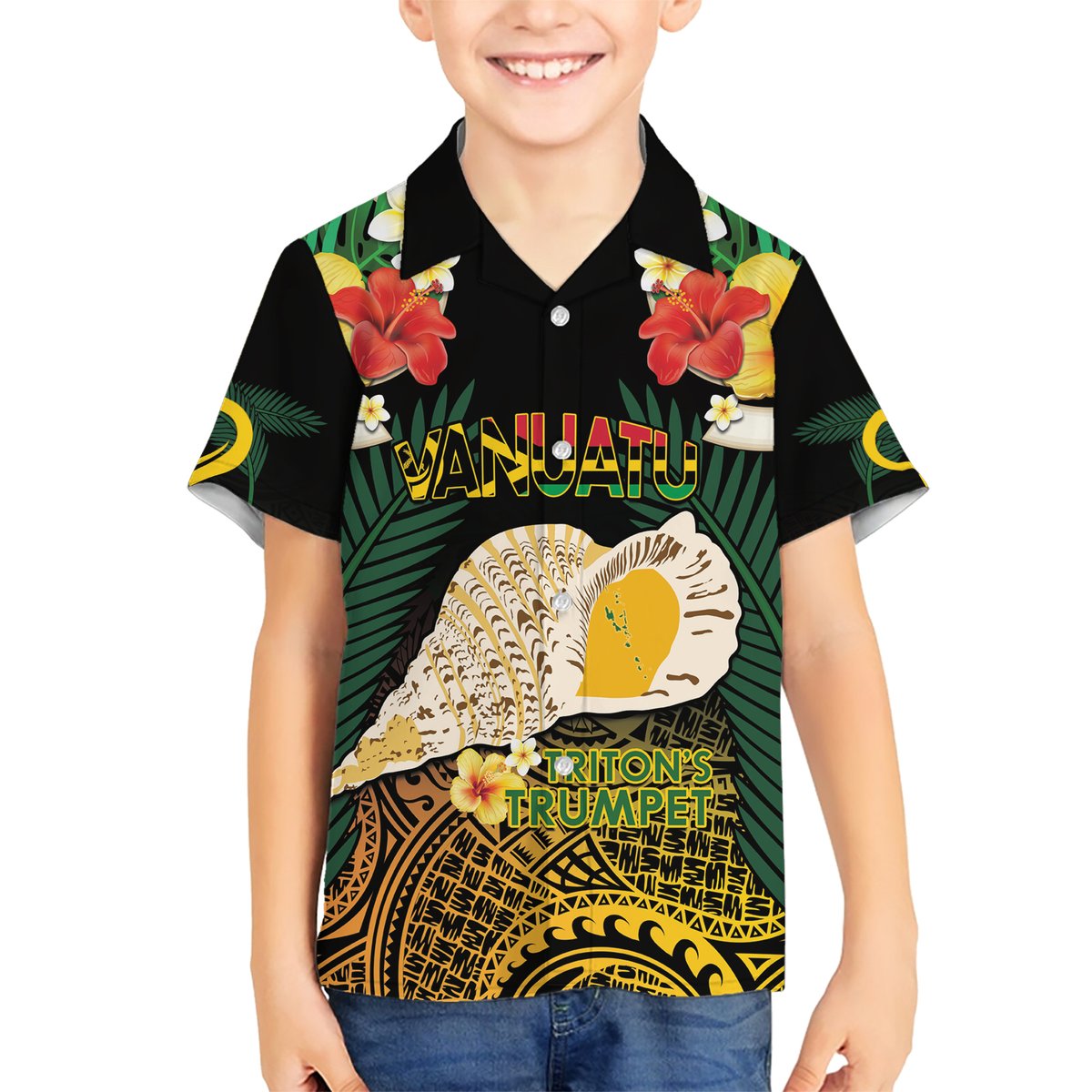 Vanuatu Triton's Trumpet Hawaiian Shirt Tropical Flowers Vanuatuan Map LT14 - Polynesian Pride