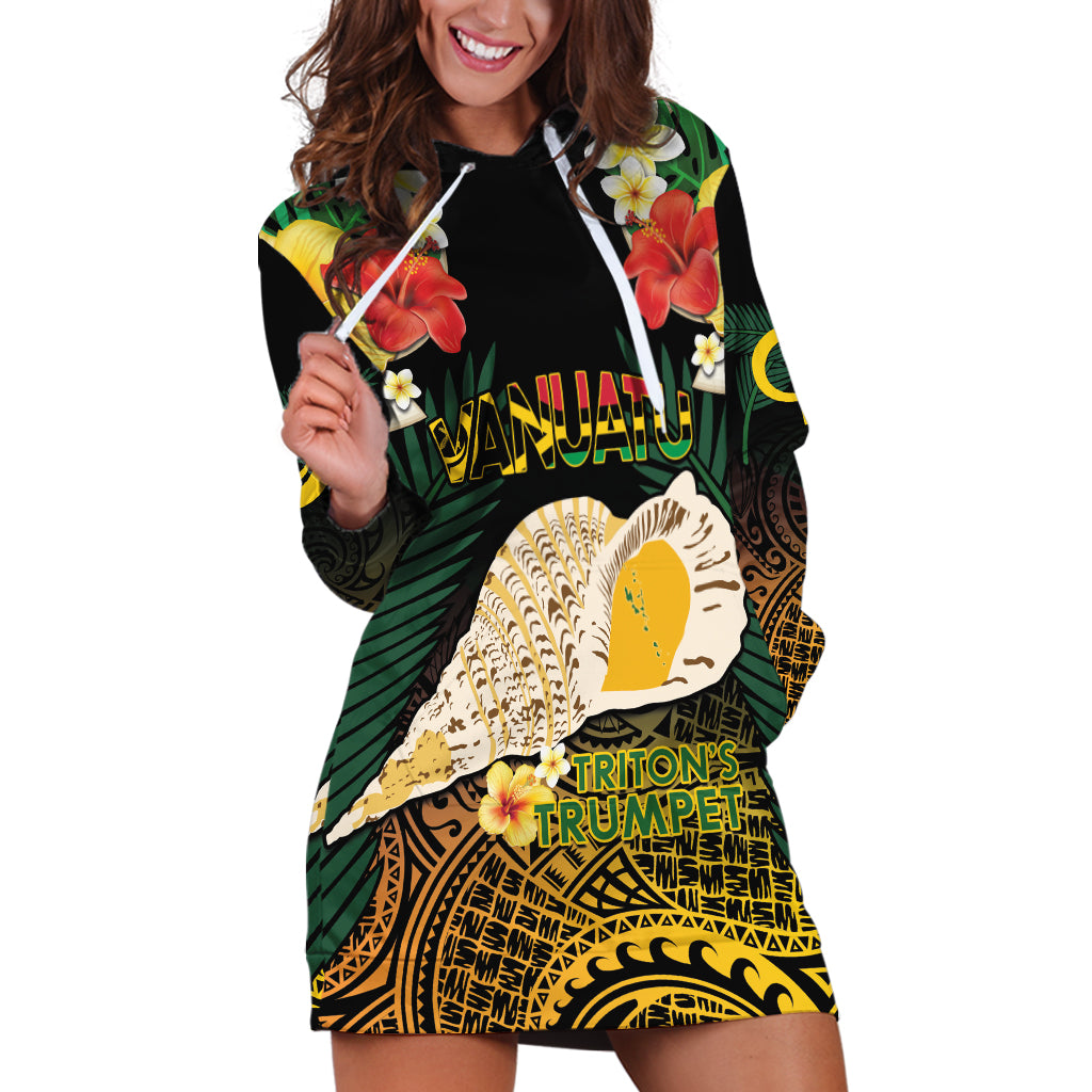 Vanuatu Triton's Trumpet Hoodie Dress Tropical Flowers Vanuatuan Map