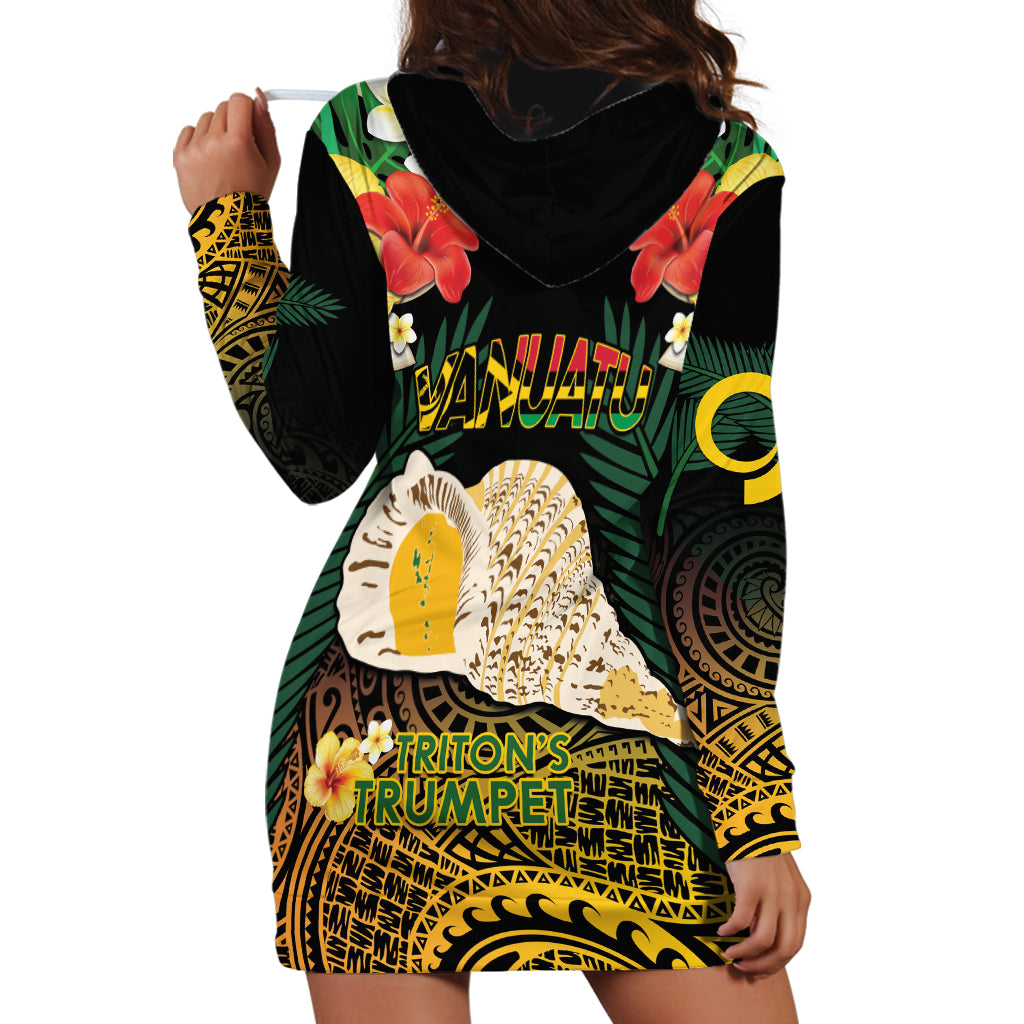 Vanuatu Triton's Trumpet Hoodie Dress Tropical Flowers Vanuatuan Map