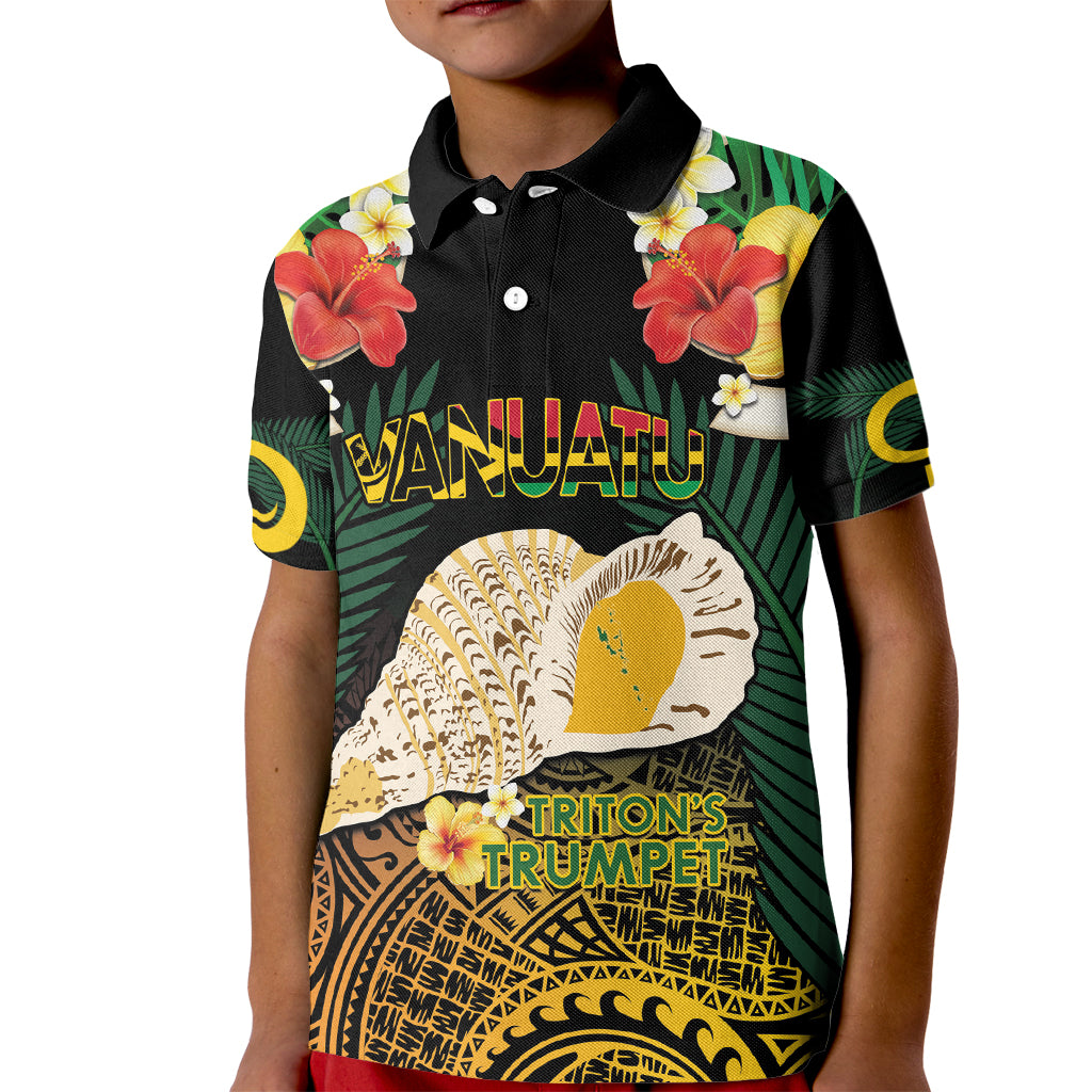 Vanuatu Triton's Trumpet Kid Polo Shirt Tropical Flowers Vanuatuan Map
