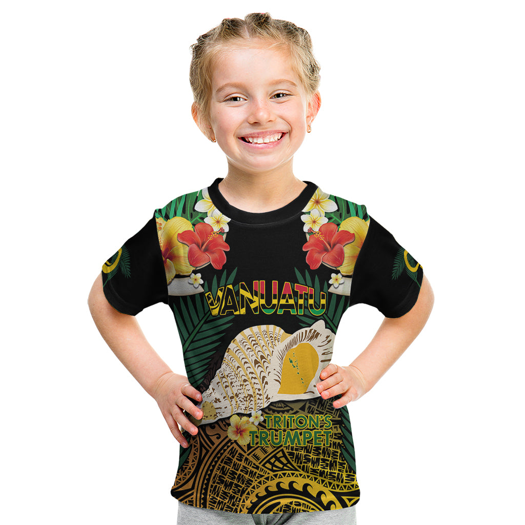 Vanuatu Triton's Trumpet Kid T Shirt Tropical Flowers Vanuatuan Map