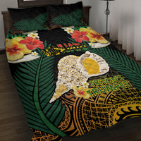 Vanuatu Triton's Trumpet Quilt Bed Set Tropical Flowers Vanuatuan Map LT14 Black - Polynesian Pride