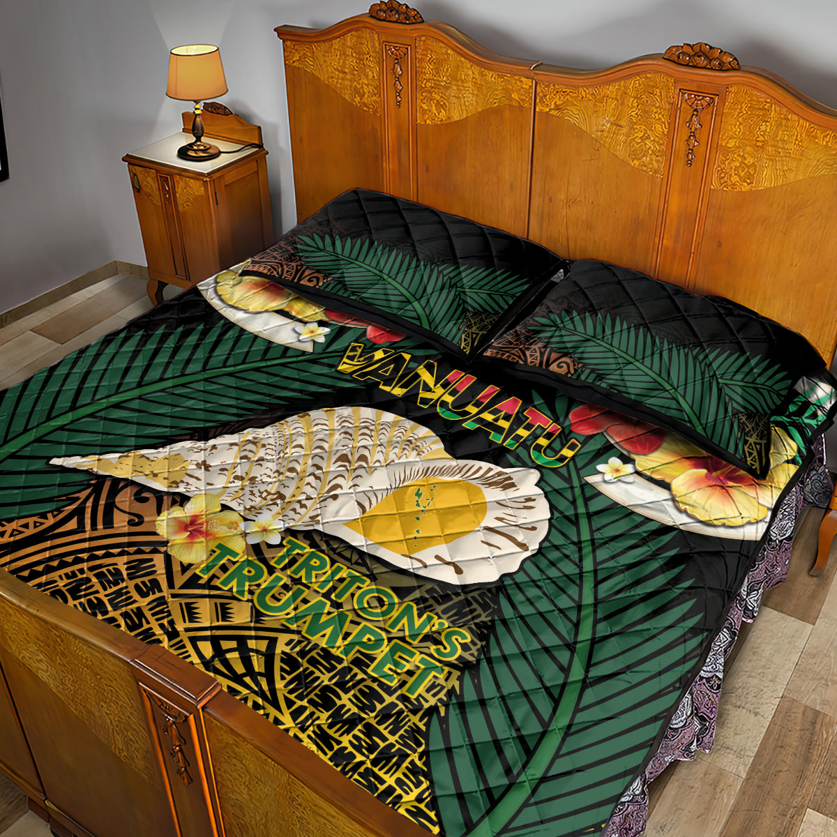 Vanuatu Triton's Trumpet Quilt Bed Set Tropical Flowers Vanuatuan Map LT14 - Polynesian Pride