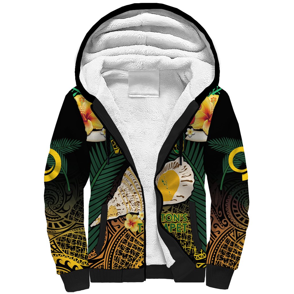 Vanuatu Triton's Trumpet Sherpa Hoodie Tropical Flowers Vanuatuan Map LT14 Unisex Black - Polynesian Pride