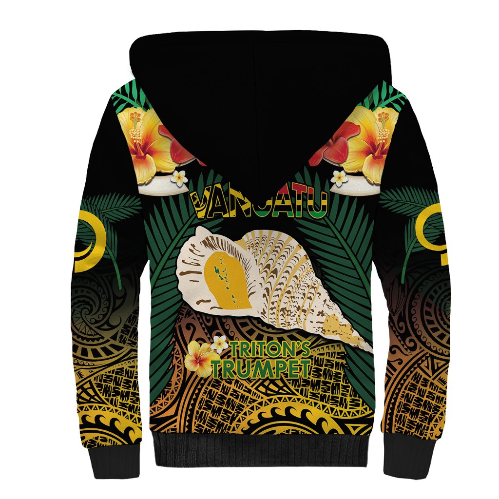 Vanuatu Triton's Trumpet Sherpa Hoodie Tropical Flowers Vanuatuan Map LT14 - Polynesian Pride