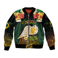 Vanuatu Triton's Trumpet Sleeve Zip Bomber Jacket Tropical Flowers Vanuatuan Map LT14 Unisex Black - Polynesian Pride