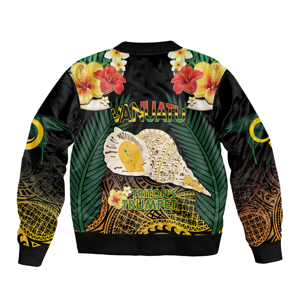 Vanuatu Triton's Trumpet Sleeve Zip Bomber Jacket Tropical Flowers Vanuatuan Map LT14 - Polynesian Pride