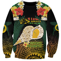 Vanuatu Triton's Trumpet Sweatshirt Tropical Flowers Vanuatuan Map LT14 Unisex Black - Polynesian Pride