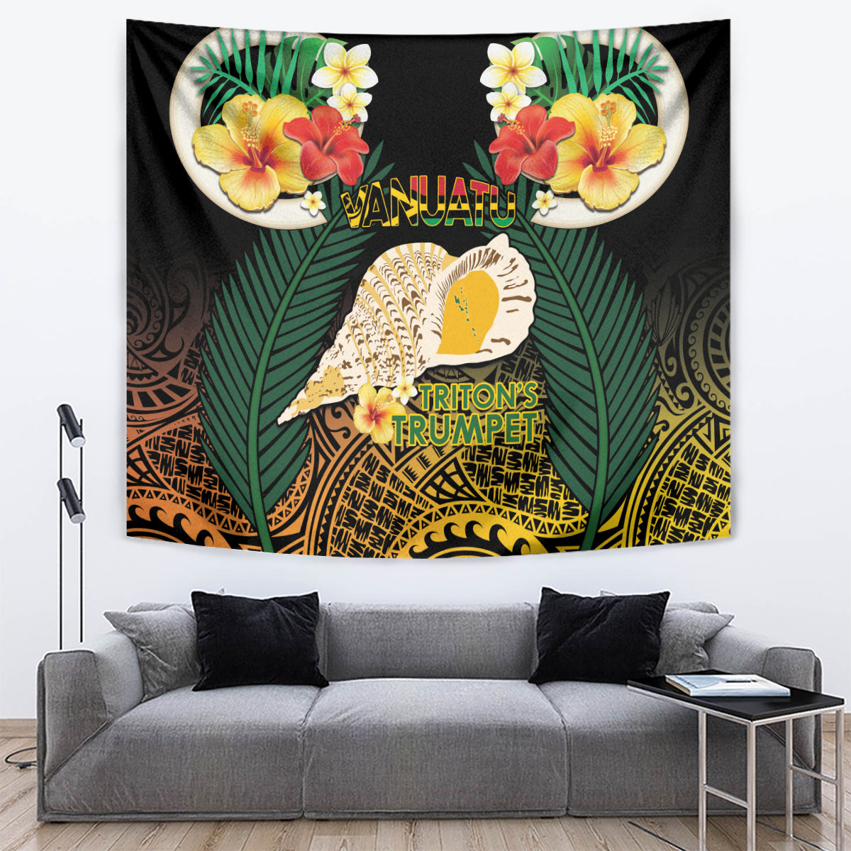 Vanuatu Triton's Trumpet Tapestry Tropical Flowers Vanuatuan Map