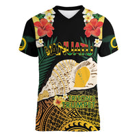 Vanuatu Triton's Trumpet Women V-Neck T-Shirt Tropical Flowers Vanuatuan Map