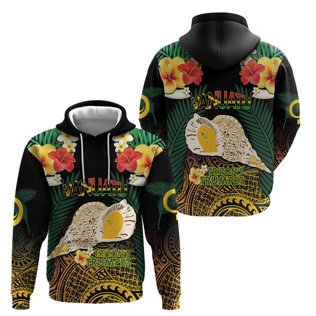 Vanuatu Triton's Trumpet Zip Hoodie Tropical Flowers Vanuatuan Map