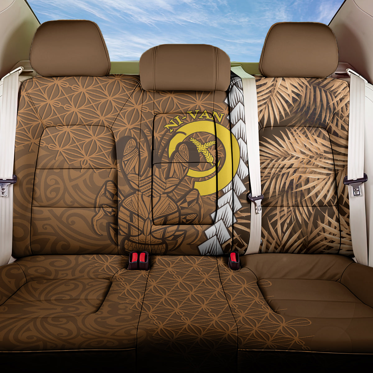 Vanuatu Coconut Crab Back Car Seat Cover Ni-Van Tropical Leaves With Sand Drawing Art