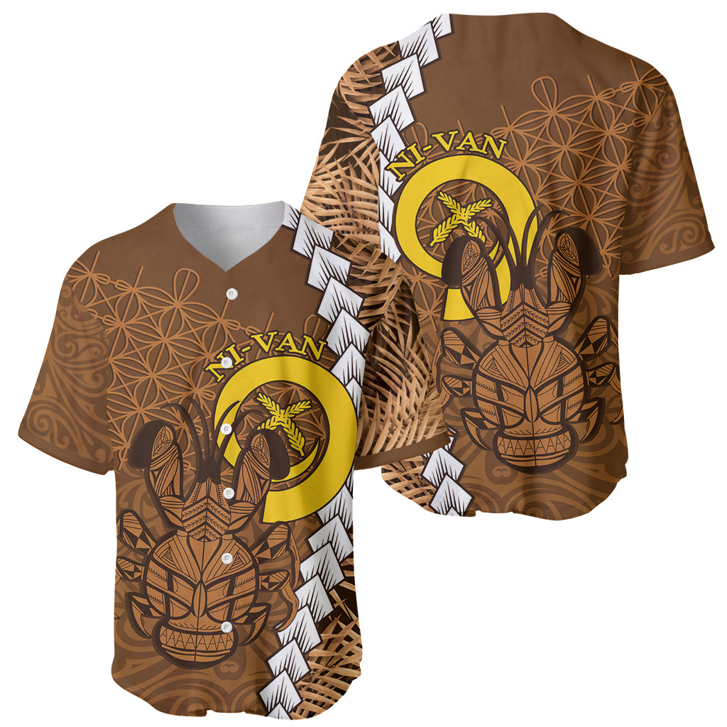 Vanuatu Coconut Crab Baseball Jersey Ni-Van Tropical Leaves With Sand Drawing Art