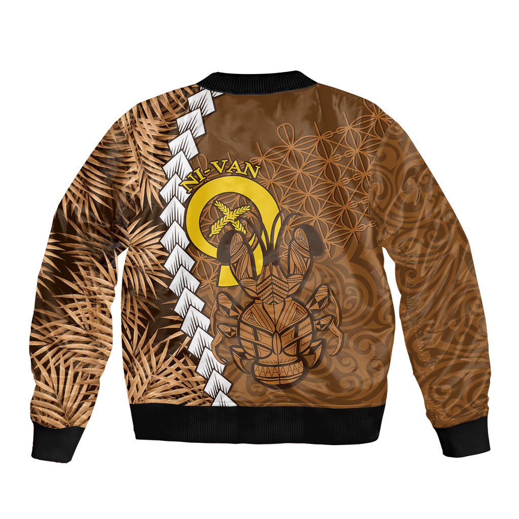 Vanuatu Coconut Crab Bomber Jacket Ni-Van Tropical Leaves With Sand Drawing Art LT14 - Polynesian Pride