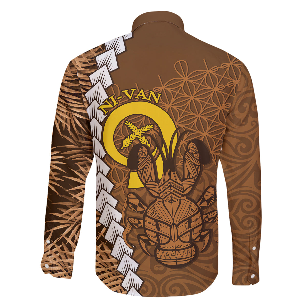 Vanuatu Coconut Crab Family Matching Long Sleeve Bodycon Dress and Hawaiian Shirt Ni-Van Tropical Leaves With Sand Drawing Art
