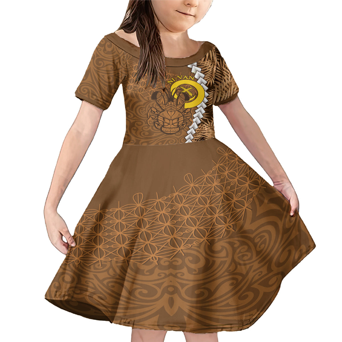 Vanuatu Coconut Crab Family Matching Mermaid Dress and Hawaiian Shirt Ni-Van Tropical Leaves With Sand Drawing Art