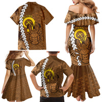 Vanuatu Coconut Crab Family Matching Mermaid Dress and Hawaiian Shirt Ni-Van Tropical Leaves With Sand Drawing Art