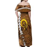 Vanuatu Coconut Crab Family Matching Off Shoulder Maxi Dress and Hawaiian Shirt Ni-Van Tropical Leaves With Sand Drawing Art
