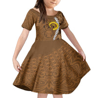 Vanuatu Coconut Crab Family Matching Off Shoulder Short Dress and Hawaiian Shirt Ni-Van Tropical Leaves With Sand Drawing Art LT14 Daughter's Dress Brown - Polynesian Pride