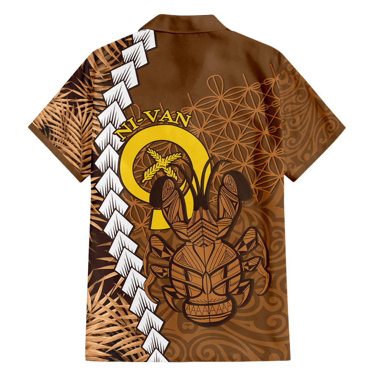 Vanuatu Coconut Crab Family Matching Off Shoulder Short Dress and Hawaiian Shirt Ni-Van Tropical Leaves With Sand Drawing Art LT14 - Polynesian Pride