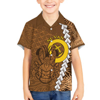 Vanuatu Coconut Crab Family Matching Off Shoulder Short Dress and Hawaiian Shirt Ni-Van Tropical Leaves With Sand Drawing Art LT14 Son's Shirt Brown - Polynesian Pride