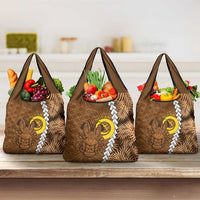 Vanuatu Coconut Crab Grocery Bag Ni-Van Tropical Leaves With Sand Drawing Art LT14 3-pack One Size Brown - Polynesian Pride