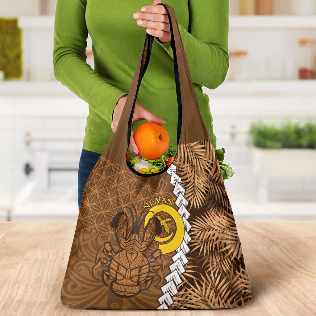Vanuatu Coconut Crab Grocery Bag Ni-Van Tropical Leaves With Sand Drawing Art LT14 - Polynesian Pride