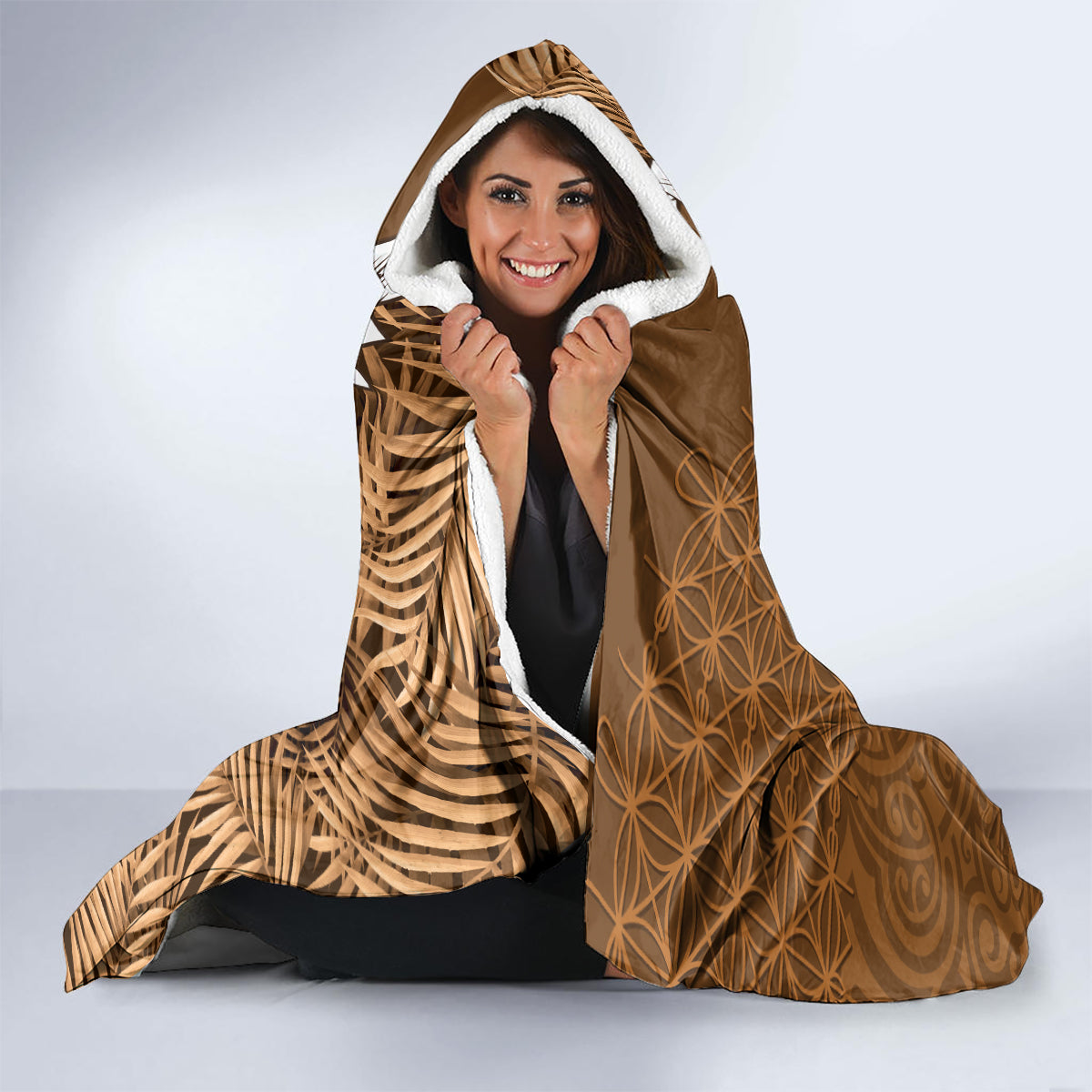 Vanuatu Coconut Crab Hooded Blanket Ni-Van Tropical Leaves With Sand Drawing Art LT14 - Polynesian Pride