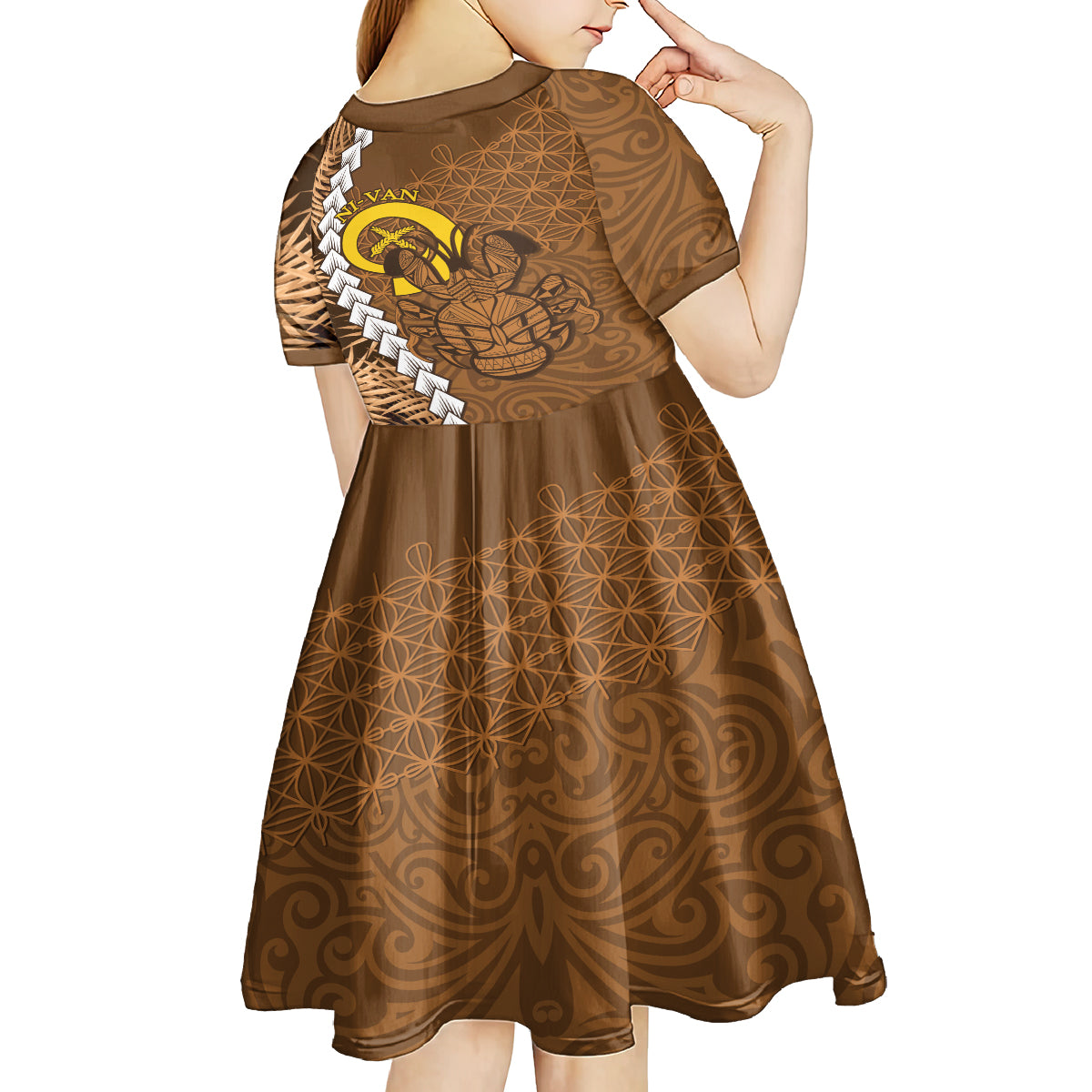 Vanuatu Coconut Crab Kid Short Sleeve Dress Ni-Van Tropical Leaves With Sand Drawing Art