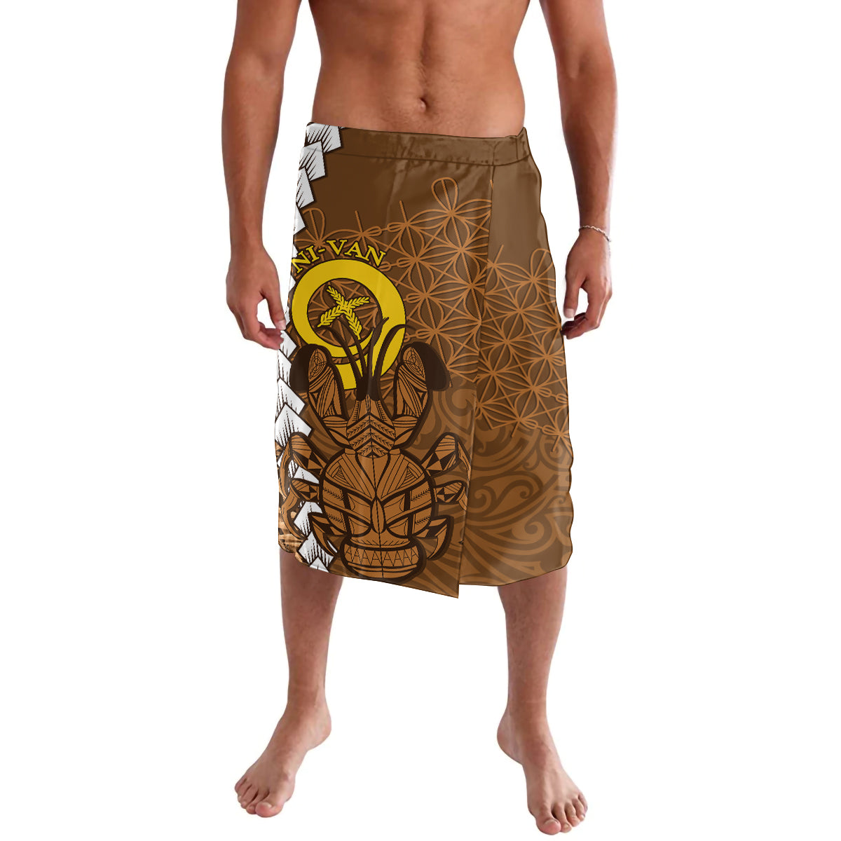 Vanuatu Coconut Crab Lavalava Ni-Van Tropical Leaves With Sand Drawing Art LT14 Brown - Polynesian Pride