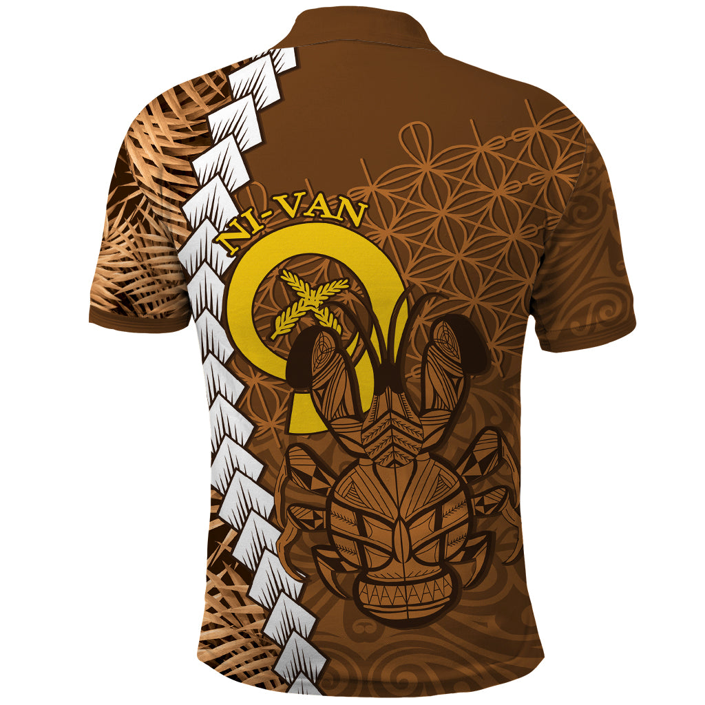 Vanuatu Coconut Crab Polo Shirt Ni-Van Tropical Leaves With Sand Drawing Art