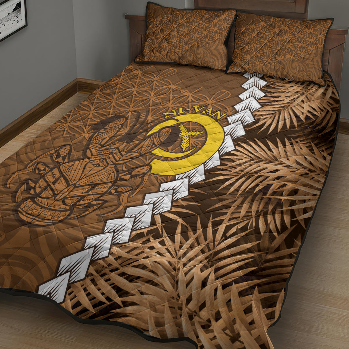 Vanuatu Coconut Crab Quilt Bed Set Ni-Van Tropical Leaves With Sand Drawing Art LT14 - Polynesian Pride