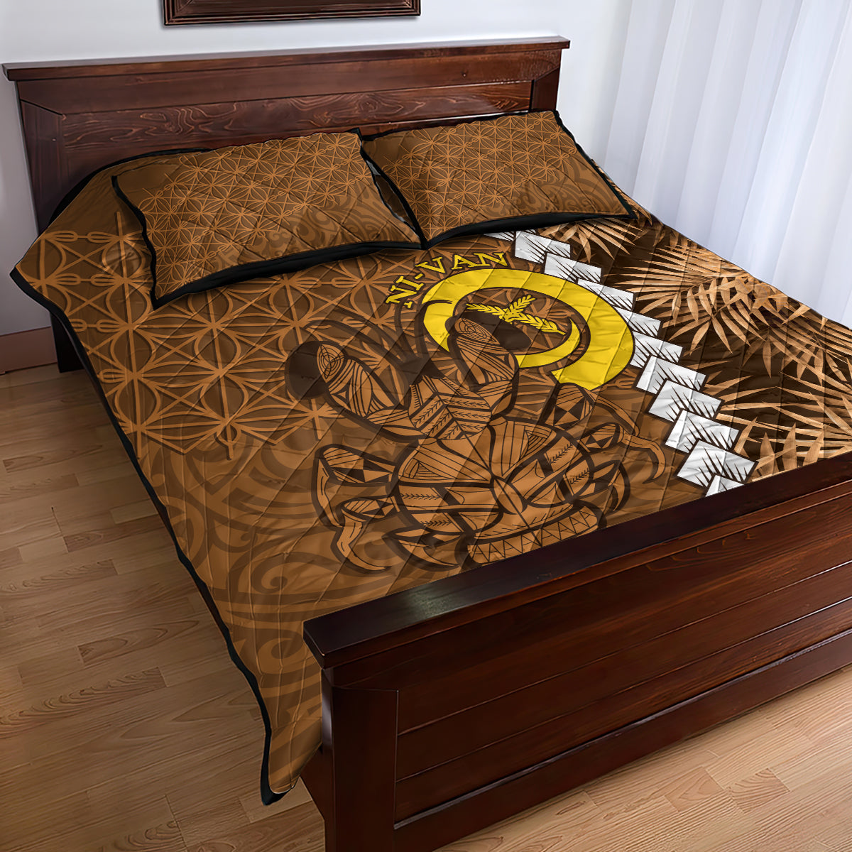 Vanuatu Coconut Crab Quilt Bed Set Ni-Van Tropical Leaves With Sand Drawing Art LT14 - Polynesian Pride