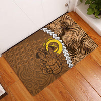 Vanuatu Coconut Crab Rubber Doormat Ni-Van Tropical Leaves With Sand Drawing Art LT14 Brown - Polynesian Pride