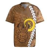 Vanuatu Coconut Crab Rugby Jersey Ni-Van Tropical Leaves With Sand Drawing Art LT14 Brown - Polynesian Pride