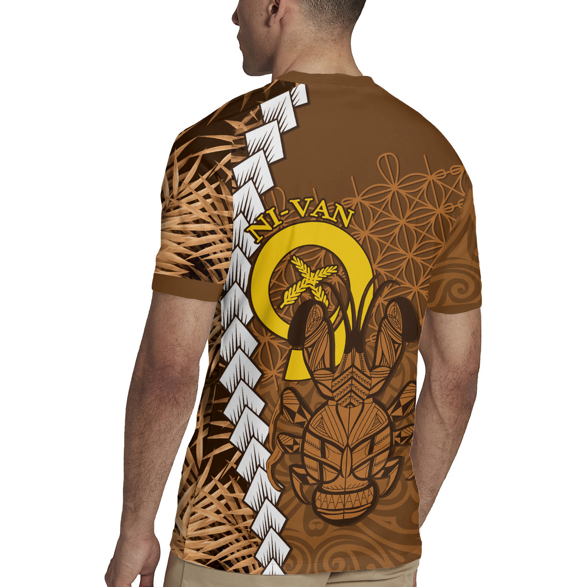 Vanuatu Coconut Crab Rugby Jersey Ni-Van Tropical Leaves With Sand Drawing Art LT14 - Polynesian Pride