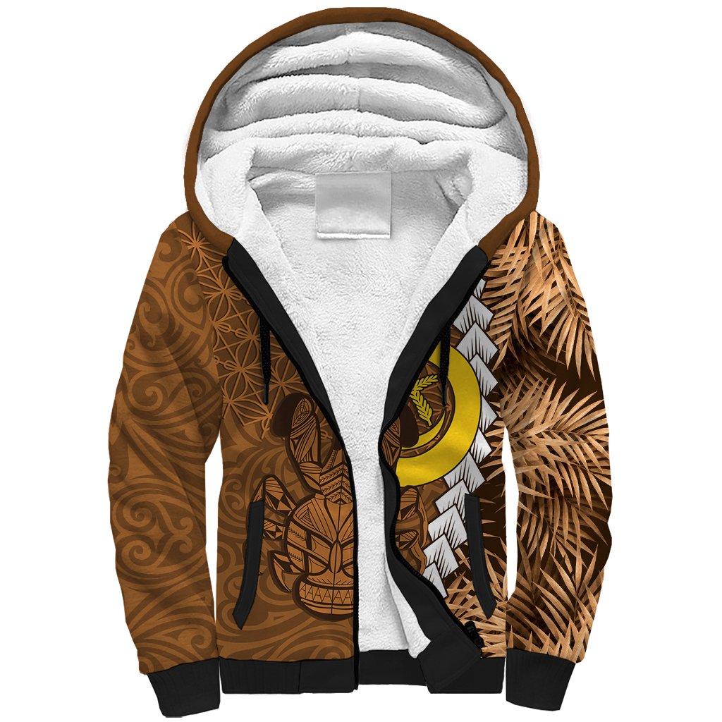 Vanuatu Coconut Crab Sherpa Hoodie Ni-Van Tropical Leaves With Sand Drawing Art LT14 Unisex Brown - Polynesian Pride