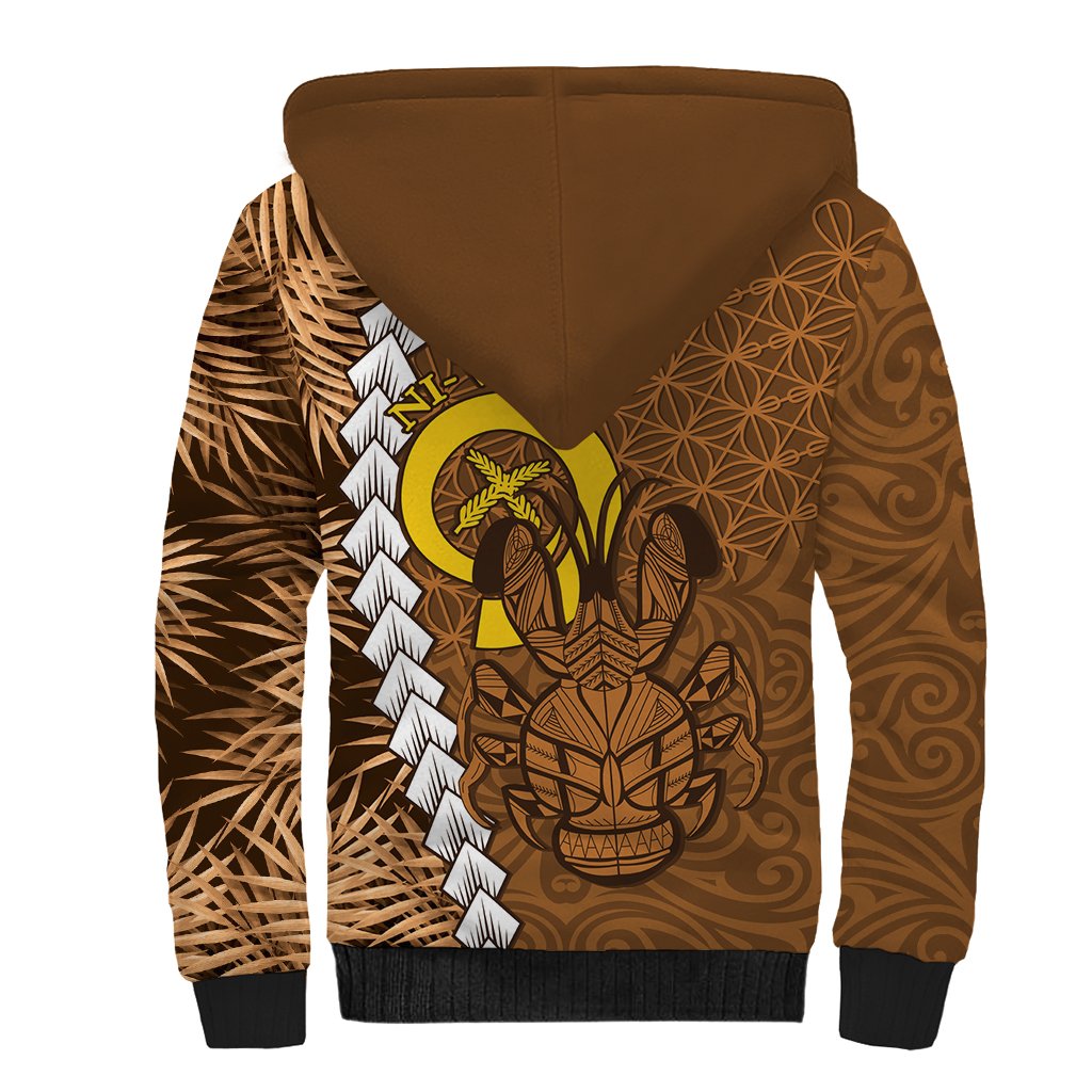 Vanuatu Coconut Crab Sherpa Hoodie Ni-Van Tropical Leaves With Sand Drawing Art LT14 - Polynesian Pride